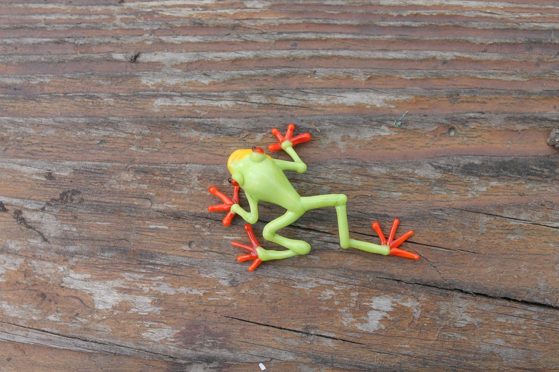 Callidryas tree frog Blown Glass Frog Sculpture poison dart frog lampwork boro toy Glass Frog Miniature Agalychnis callidryas