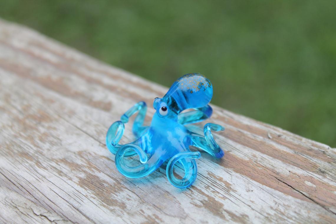 Blue Blown Glass Octopus glass figurine mini