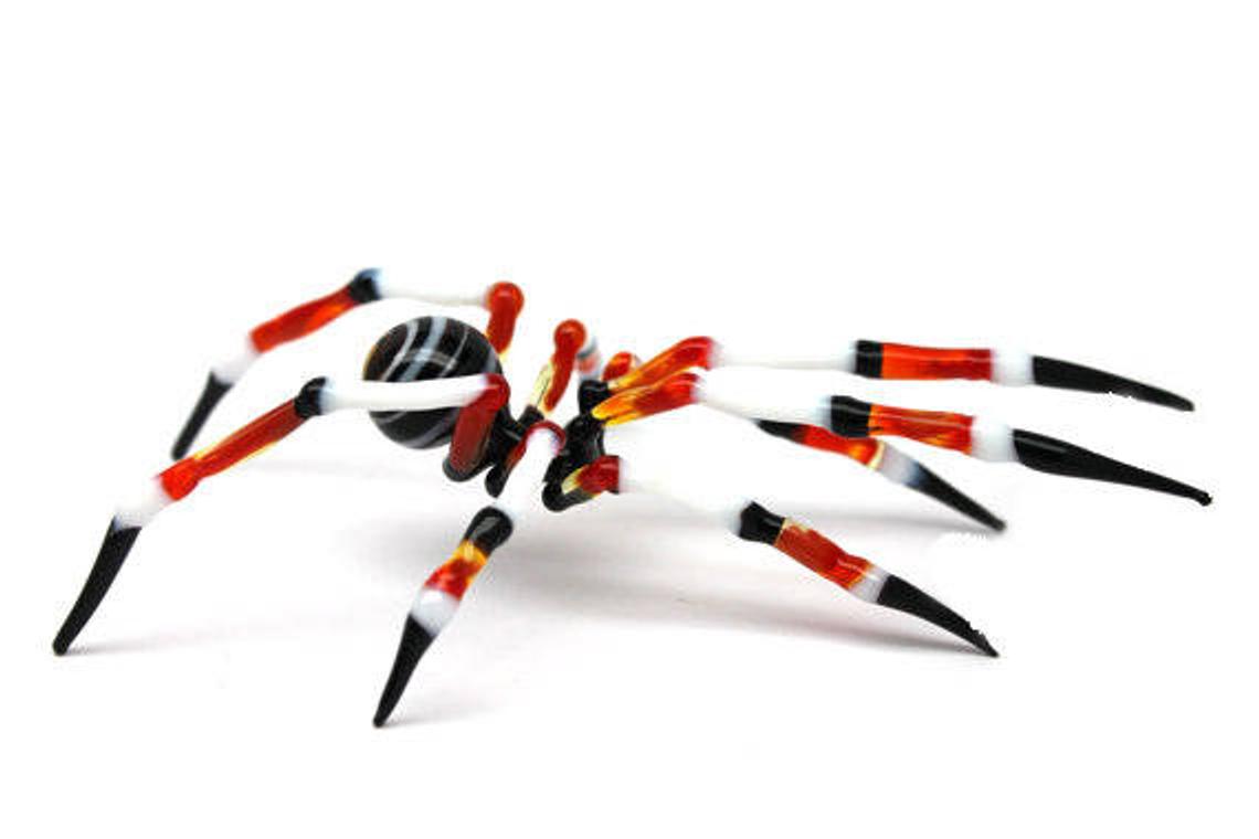 Red White And Black Glass Spider Figurine – Murano Lampwork Art