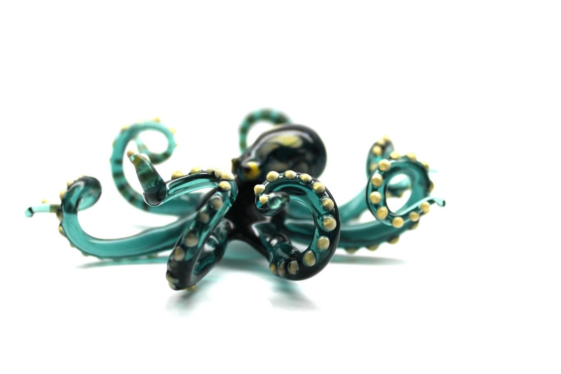 Blue Blown Glass Octopus Sculpture