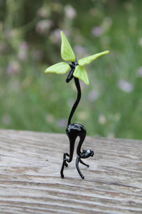 Hand Blown Glass Lampwork Collectible Black Cat With Butterfly Figurine