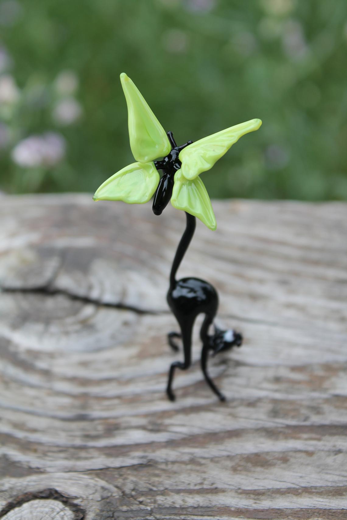 Hand Blown Glass Lampwork Collectible Black Cat With Butterfly Figurine