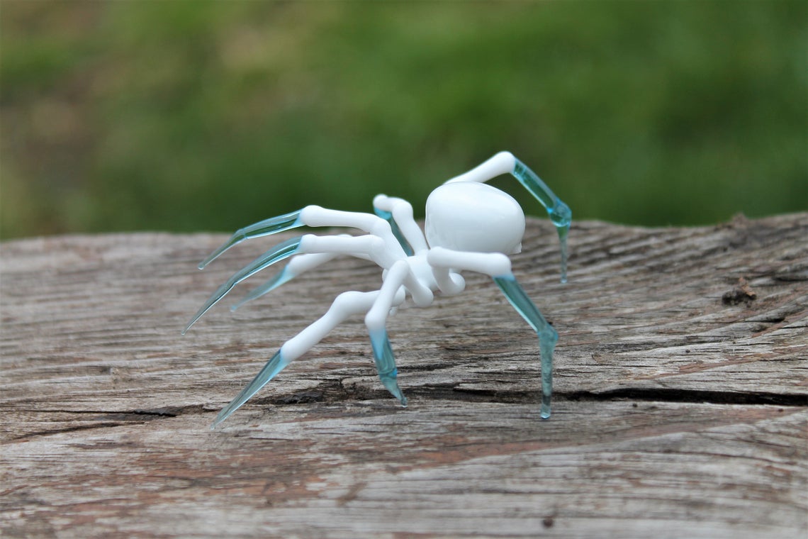White And Blue Murano Glass Spider – Miniature Handmade Figurine