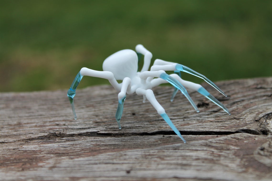 White And Blue Murano Glass Spider – Miniature Handmade Figurine