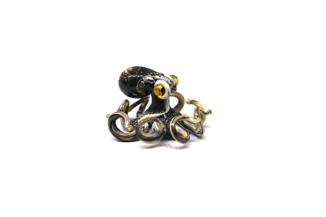 Black-Gold Handmade Black Glass Octopus Figurine Miniature Art Gift