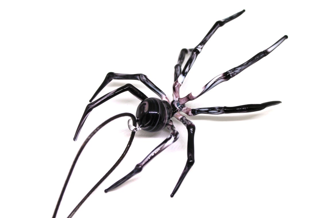 Art Glass Spider Figurine, Blown Glass Spider, Spider halloween, hand blown glasses