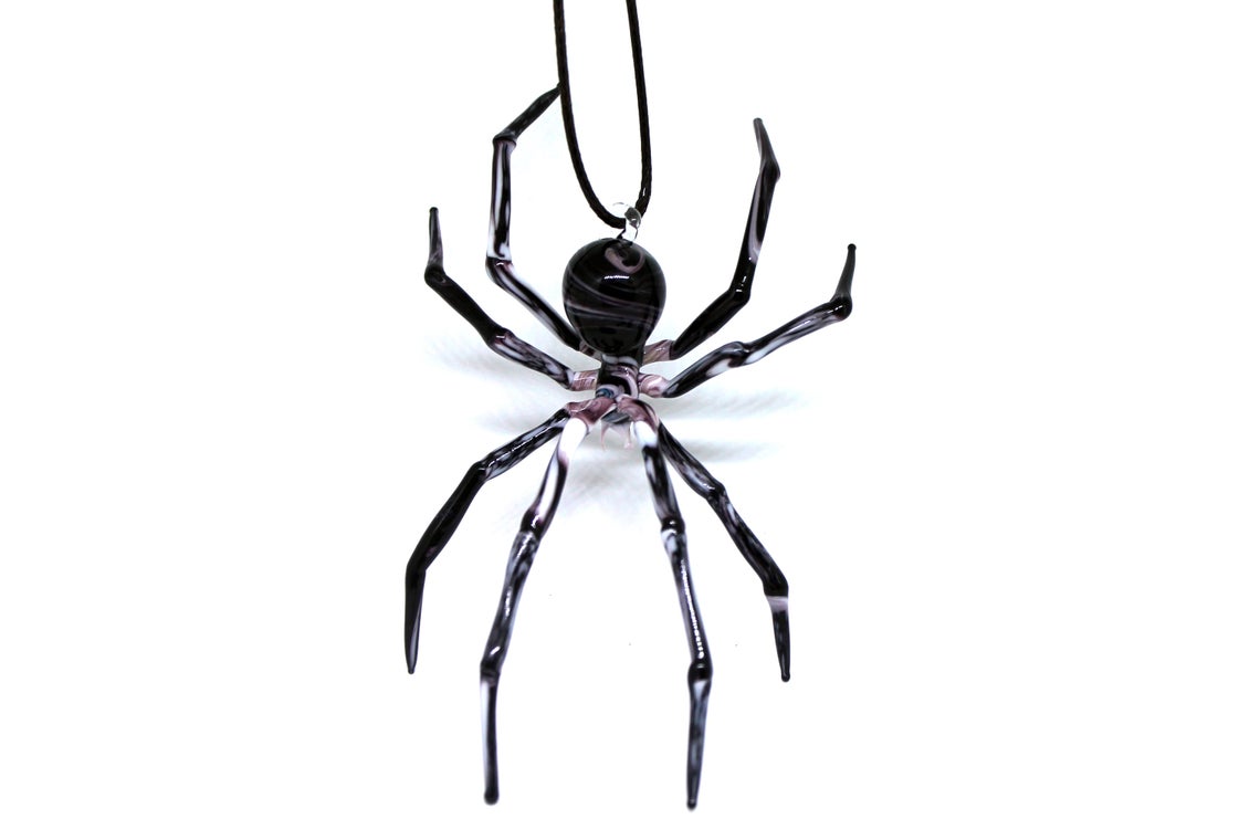 Art Glass Spider Figurine, Blown Glass Spider, Spider halloween, hand blown glasses