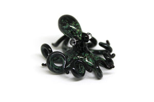 Black Deep Green  Blown Glass Octopus glass figurine mini