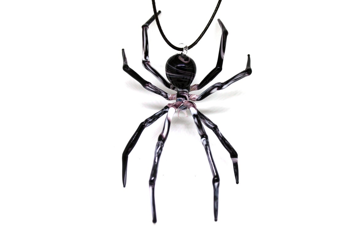 Art Glass Spider Figurine, Blown Glass Spider, Spider halloween, hand blown glasses