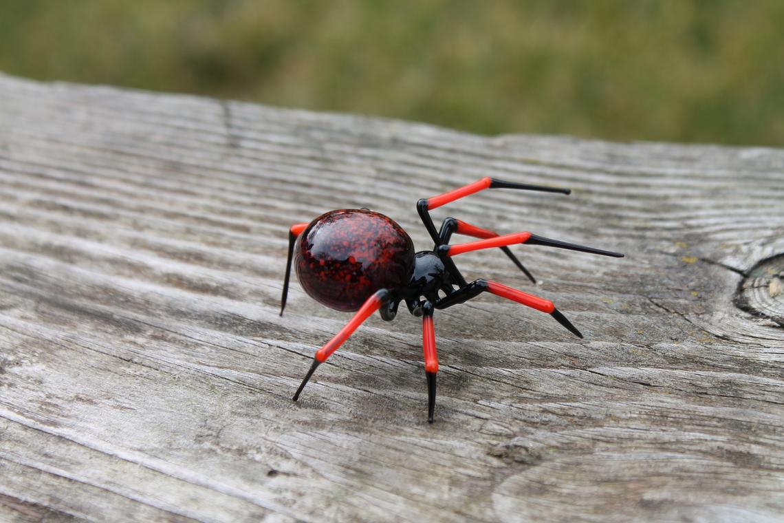 Art Glass black Garden Spider Sculpture, Blown Glass Figurine Art Insect, Glass Spider Figurine Blown Glass Spider Glass Spider Miniature
