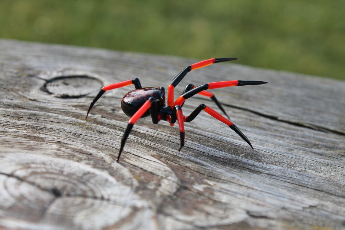 Red And Black Spider Figurine – Blown Glass Art In Miniature Form