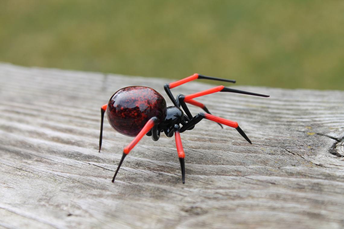 Art Glass black Garden Spider Sculpture, Blown Glass Figurine Art Insect, Glass Spider Figurine Blown Glass Spider Glass Spider Miniature