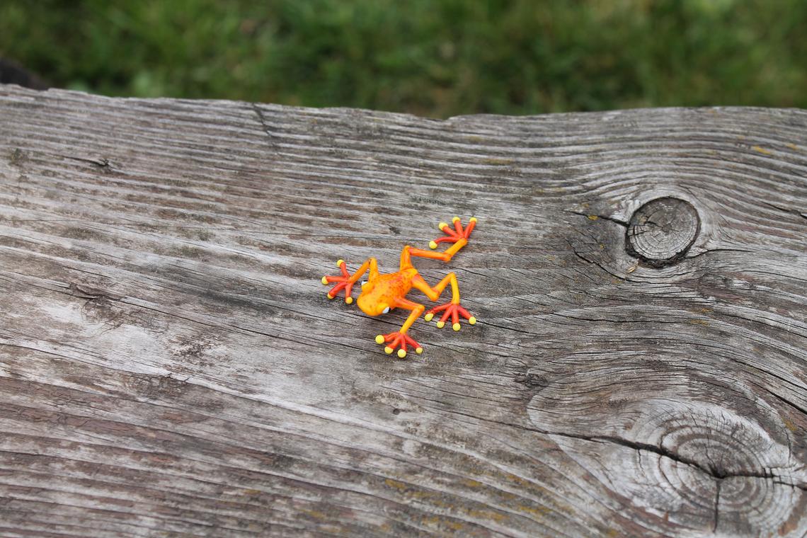 Handmade Orange Glass Frog Figurine With Yellow Feet - Murano Art