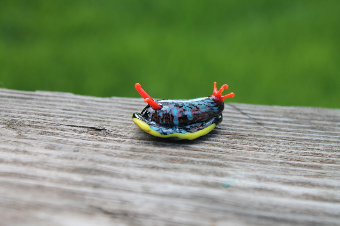 Colorful Glass Sea Slug Figurine With Red Antennae – Lampwork Art