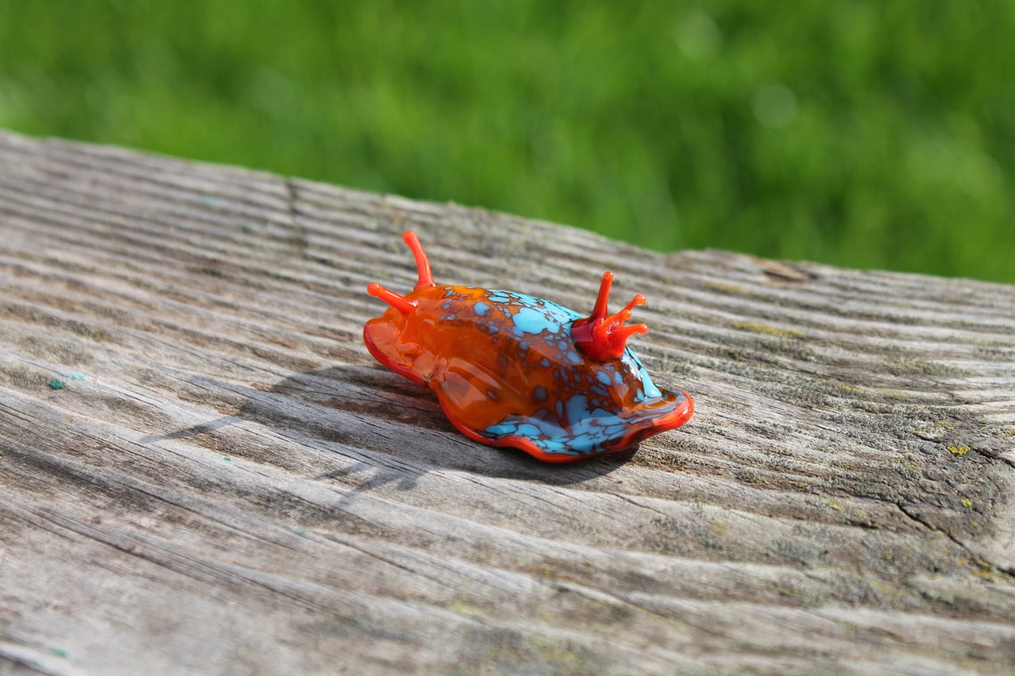 Bright Turquoise And Orange Glass Sea Slug Figure