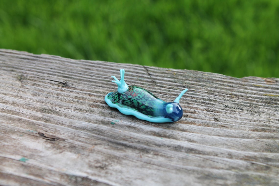 Vibrant Blue Green Murano Glass Sea Slug Figurine 2 Inches Lampwork Art