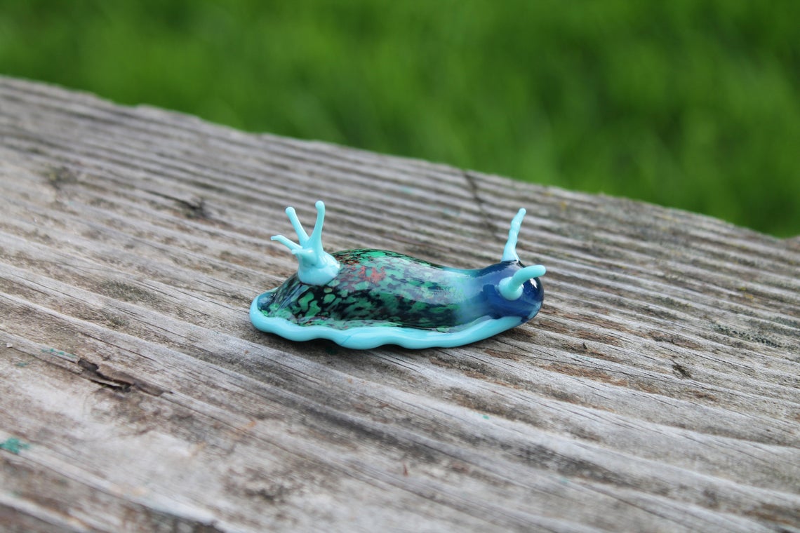 Vibrant Blue Green Murano Glass Sea Slug Figurine 2 Inches Lampwork Art