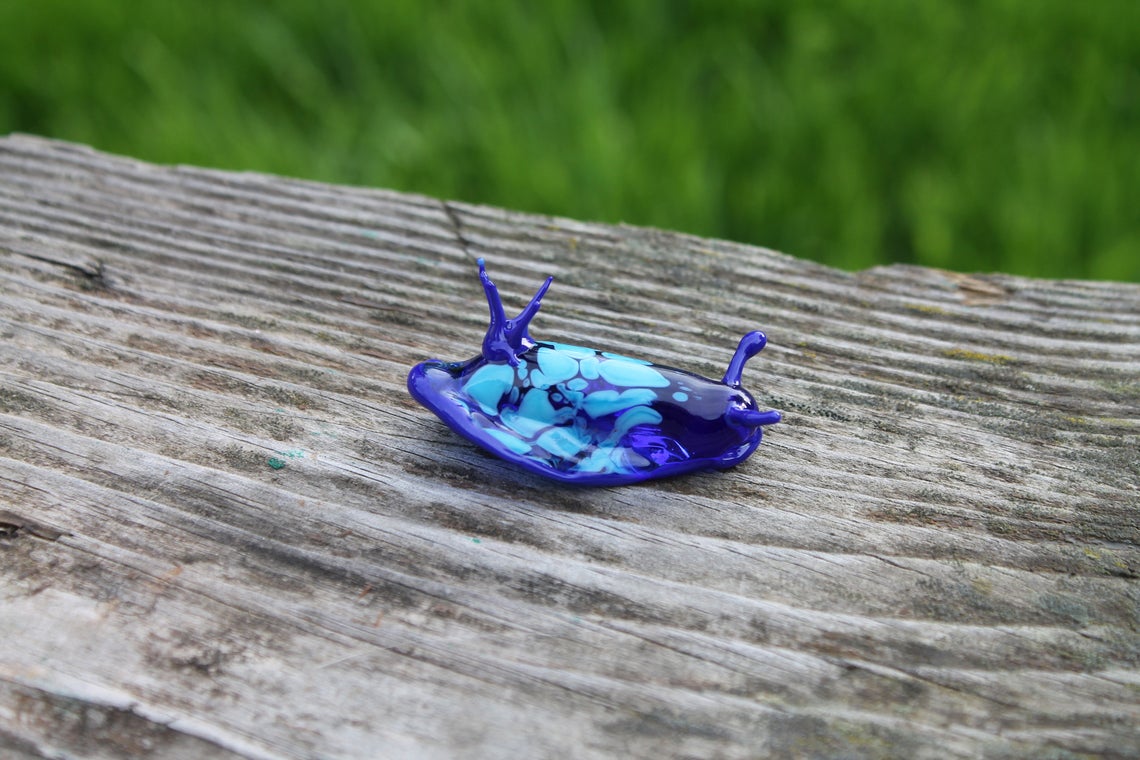 Blue And Aqua Glass Sea Slug Figurine – Murano Lampwork Sculpture