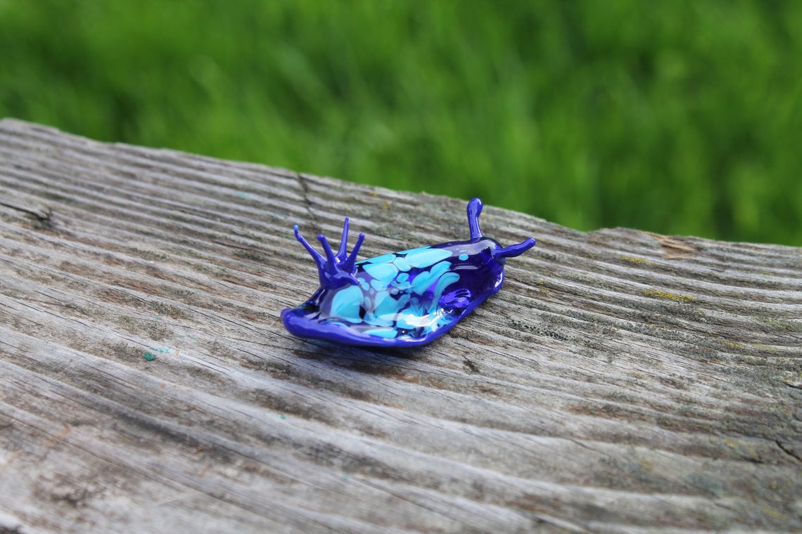 Blue And Aqua Glass Sea Slug Figurine – Murano Lampwork Sculpture