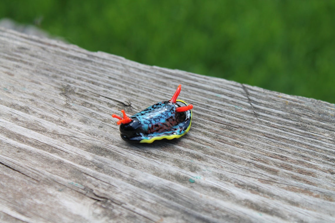 Colorful Glass Sea Slug Figurine With Red Antennae – Lampwork Art