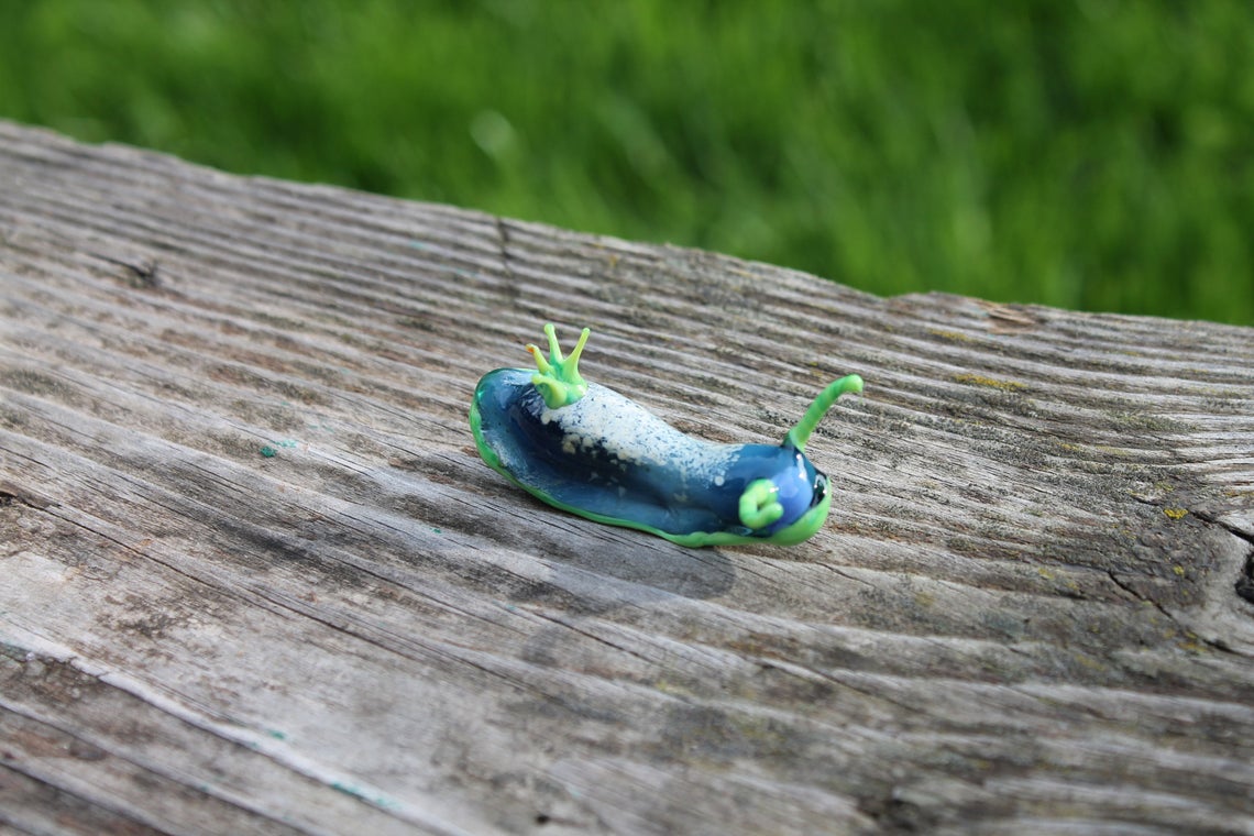 Turquoise Green Sea Slug Figurine – Glass Ocean Art Creature