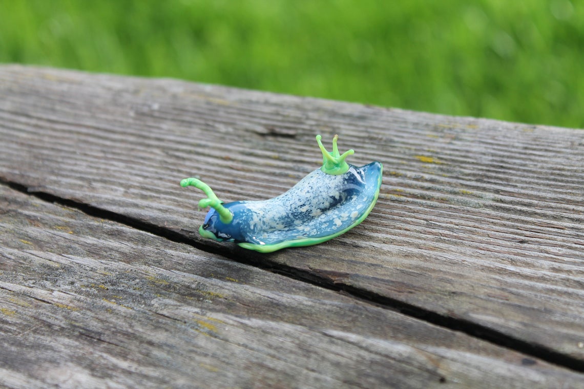Turquoise Green Sea Slug Figurine – Glass Ocean Art Creature