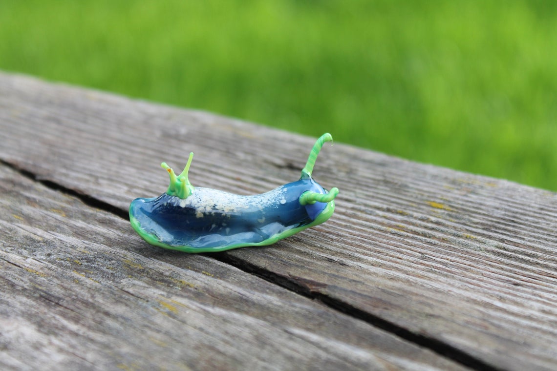 Turquoise Green Sea Slug Figurine – Glass Ocean Art Creature