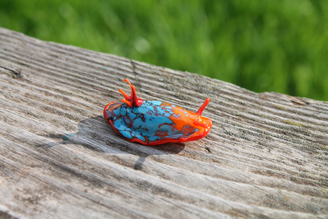 Bright Turquoise And Orange Glass Sea Slug Figure