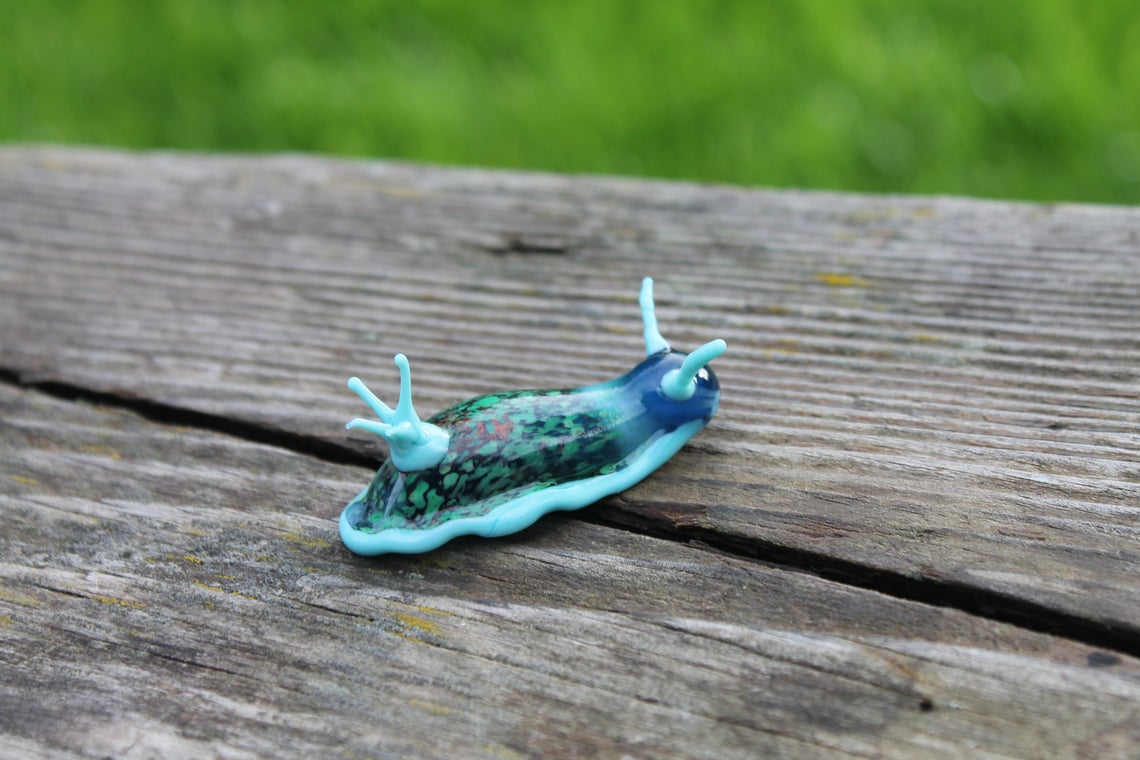 Vibrant Blue Green Murano Glass Sea Slug Figurine 2 Inches Lampwork Art