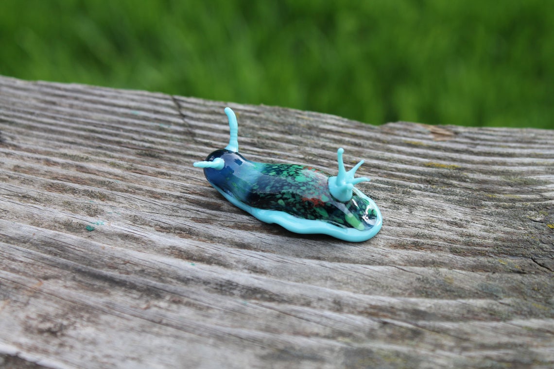 Vibrant Blue Green Murano Glass Sea Slug Figurine 2 Inches Lampwork Art
