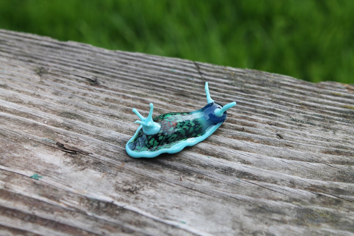 Vibrant Blue Green Murano Glass Sea Slug Figurine 2 Inches Lampwork Art