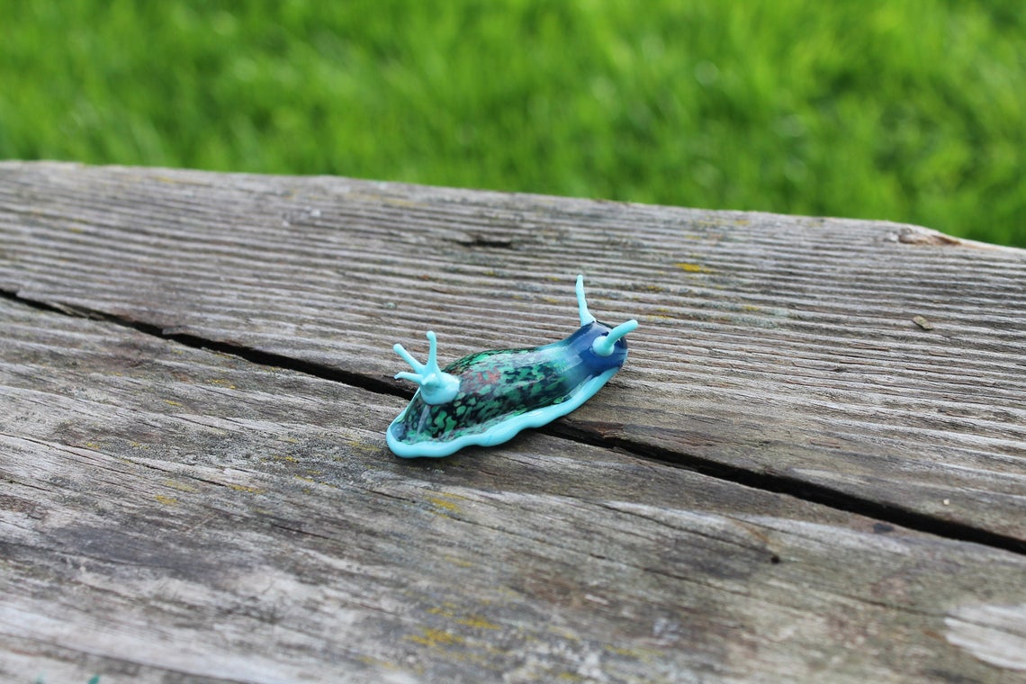 Vibrant Blue Green Murano Glass Sea Slug Figurine 2 Inches Lampwork Art