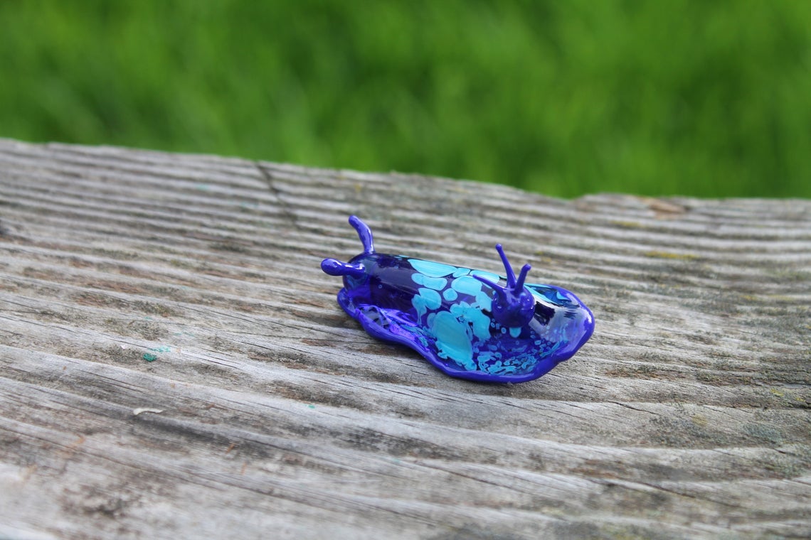 Blue And Aqua Glass Sea Slug Figurine – Murano Lampwork Sculpture