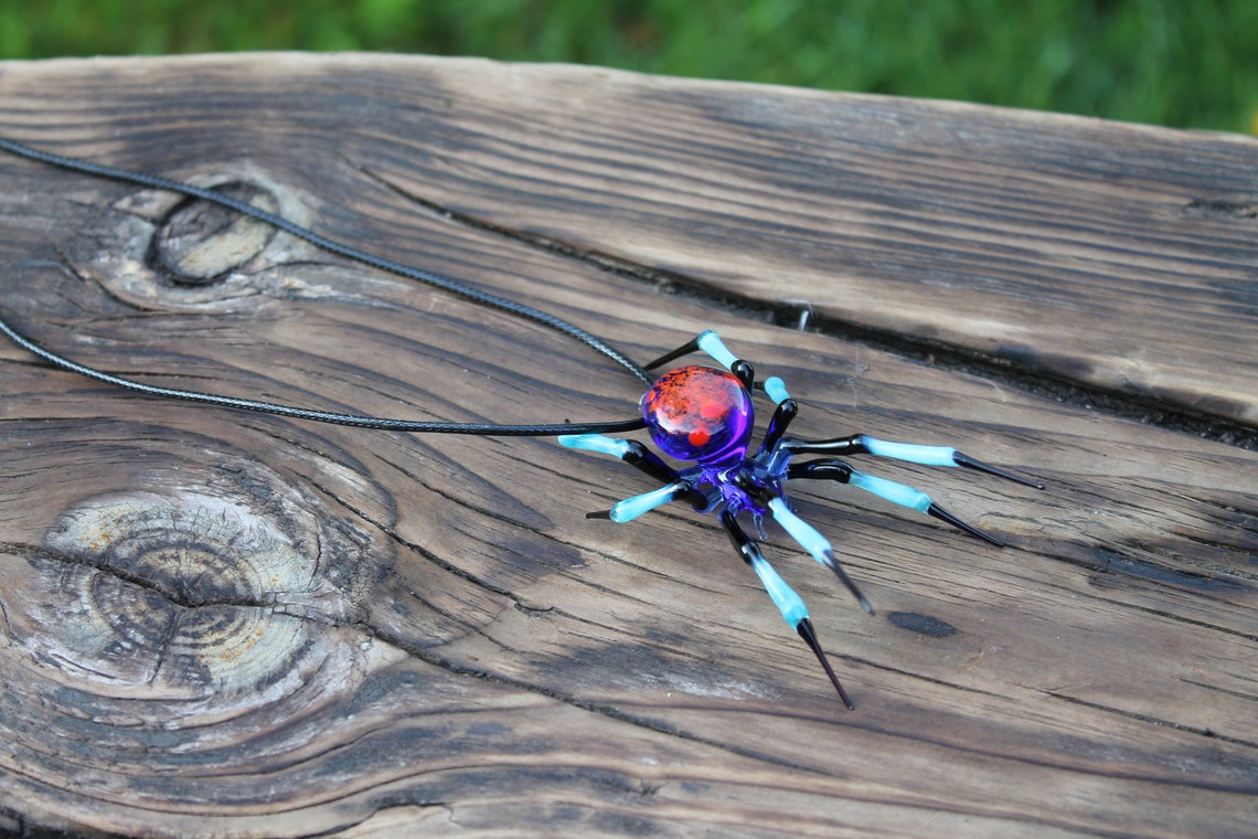 Spider Pendant, Glass Spider Necklace, Goth Necklace, Spider Pendant, Jeweled Spider