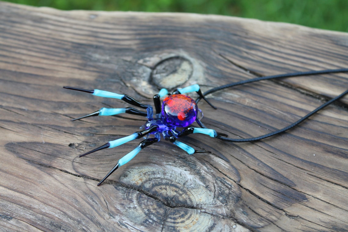Spider Pendant, Glass Spider Necklace, Goth Necklace, Spider Pendant, Jeweled Spider