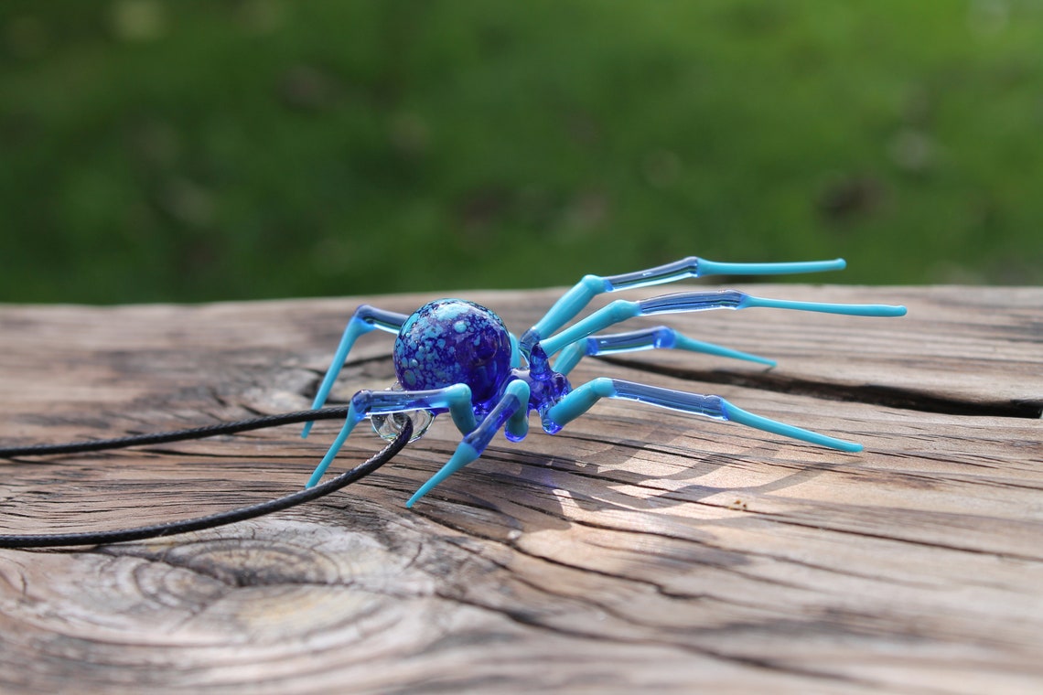 Glass Spider Necklace, Goth Necklace, Spider Pendant, Spider Pendant, Jeweled Spider