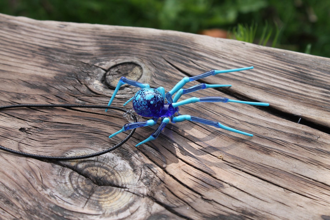 Glass Spider Necklace, Goth Necklace, Spider Pendant, Spider Pendant, Jeweled Spider