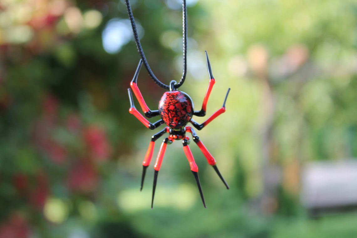 Glass Spider Necklace, Goth Necklace, Spider Pendant, Spider Pendant, Jeweled Spider