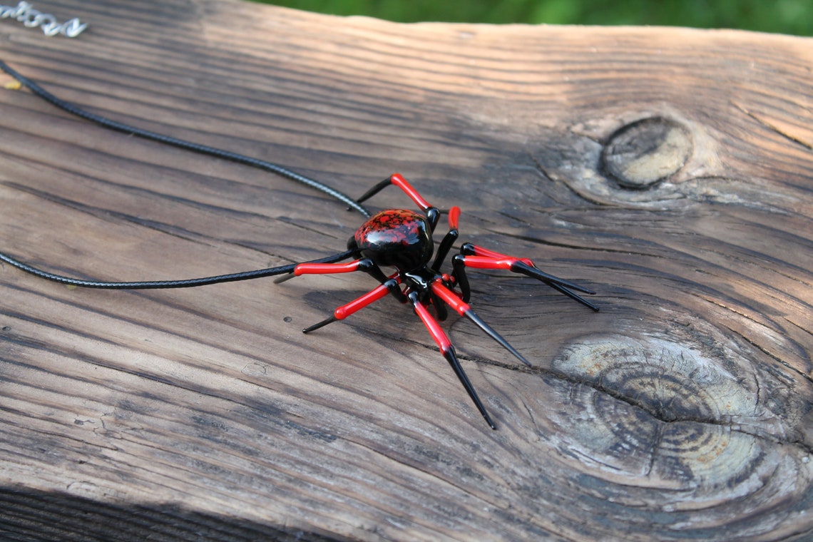 Glass Spider Necklace, Goth Necklace, Spider Pendant, Spider Pendant, Jeweled Spider