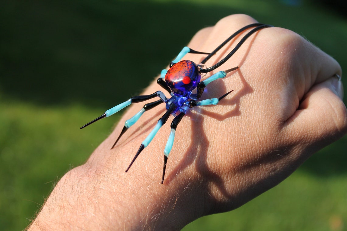 Spider Pendant, Glass Spider Necklace, Goth Necklace, Spider Pendant, Jeweled Spider