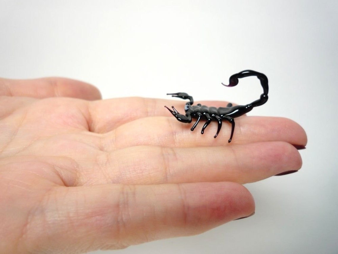 Miniature Black Glass Scorpion Figurine For Terrarium Or Desk Decor