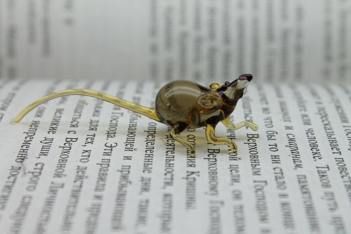 Glass Rat Figurine - Blown Glass Rat - Glass Animal Figurine - Glass Animals - Rat Glass Miniature