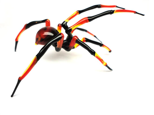 Red And Yellow Flame Glass Spider Figurine For Creepy Cool Decor