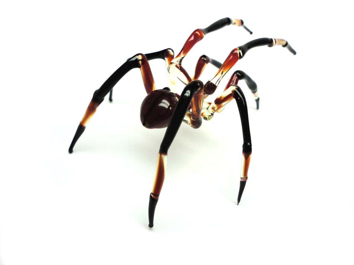 Brown Murano Glass Spider Figurine With Amber And Black Legs