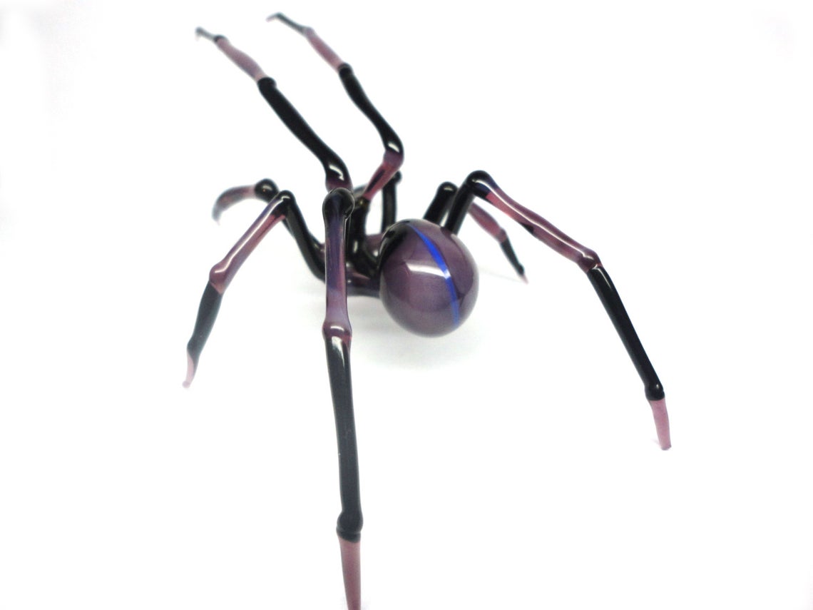 Purple And Black Lampwork Glass Spider With Blue Glow Finish