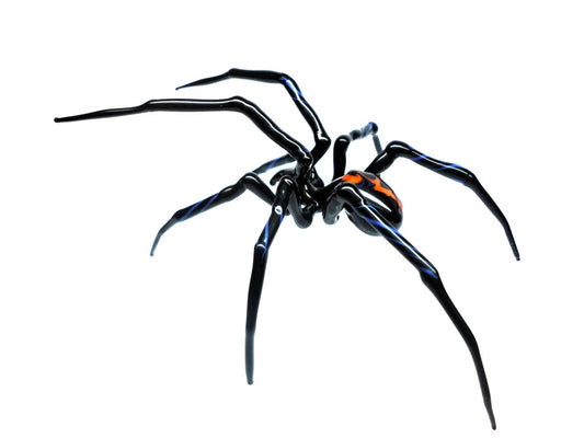 Black Glass Widow Spider With Orange Spot – Handmade Art Piece