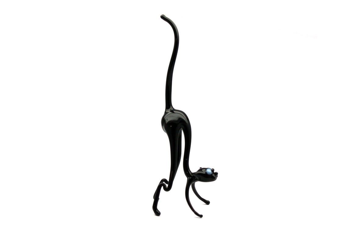Elegant Black Murano Glass Cat Figurine 3 Inches Tall Handmade