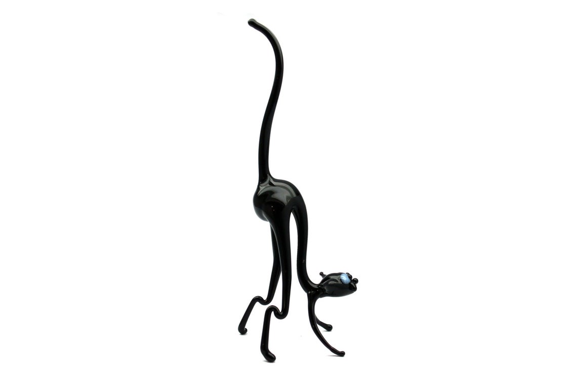 Elegant Black Murano Glass Cat Figurine 3 Inches Tall Handmade