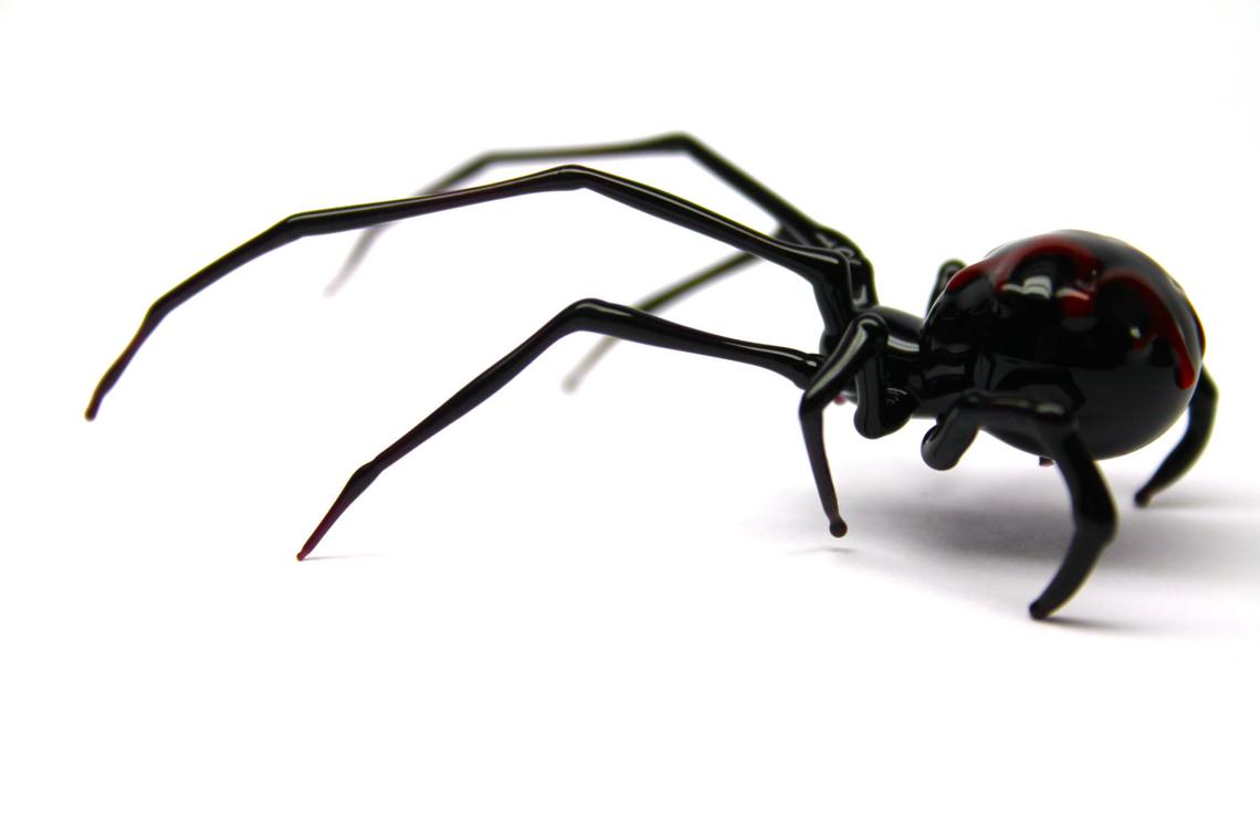 Handmade Black Glass Spider With Red Accents – Lampwork Design