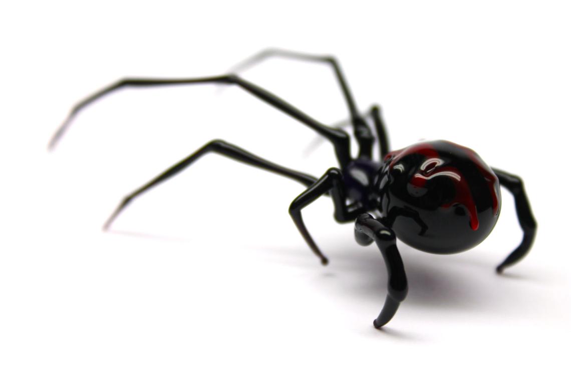 Handmade Black Glass Spider With Red Accents – Lampwork Design